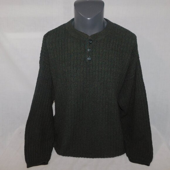 VTG Bill Blass Sweater Mens XL Green Knit Grandpa Henley Fisherman 90s Y2K USA - Picture 1 of 10
